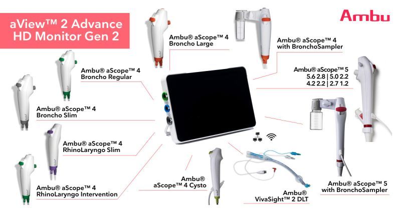 Ambu® aView™ 2 Advance high-quality, portable full-HD endoscopy system display and processing unit that supports a broad range of endoscopy procedures in pulmonology, ENT, anaesthesia and urology